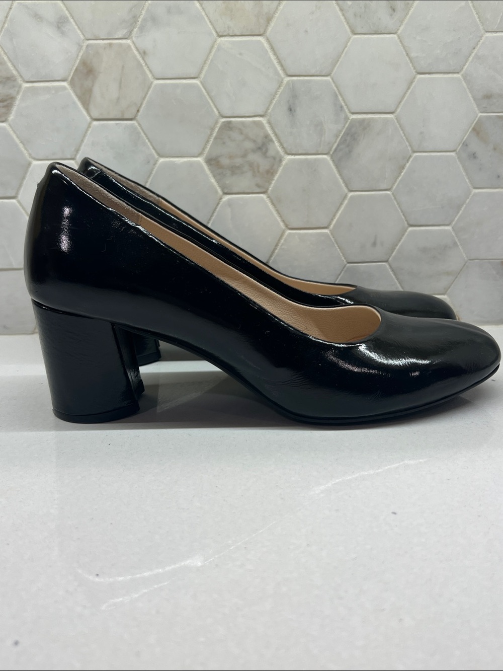 Ethan Valdes Black Patent Leather Wonder Pump Block Heel Loafer Shoes Women 39 - Picture 7 of 10